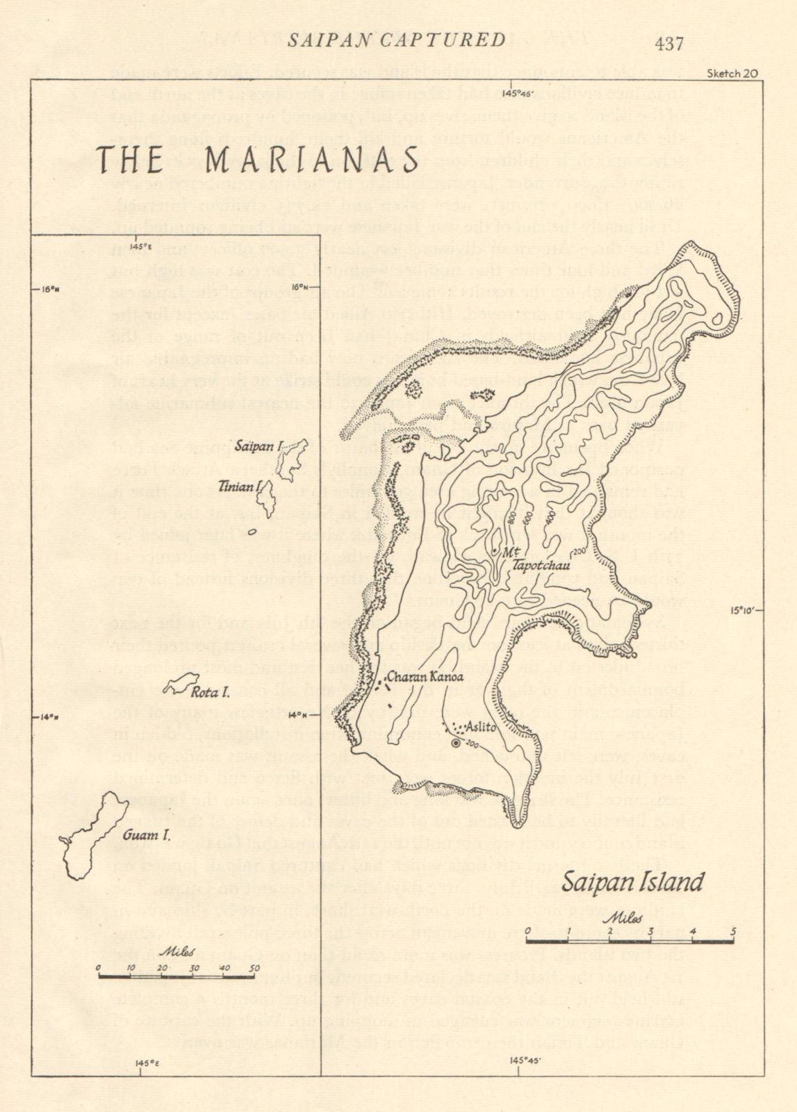 Marianas April-July 1944. World War 2. Saipan Guam. Pacific Ocean 1961 old map